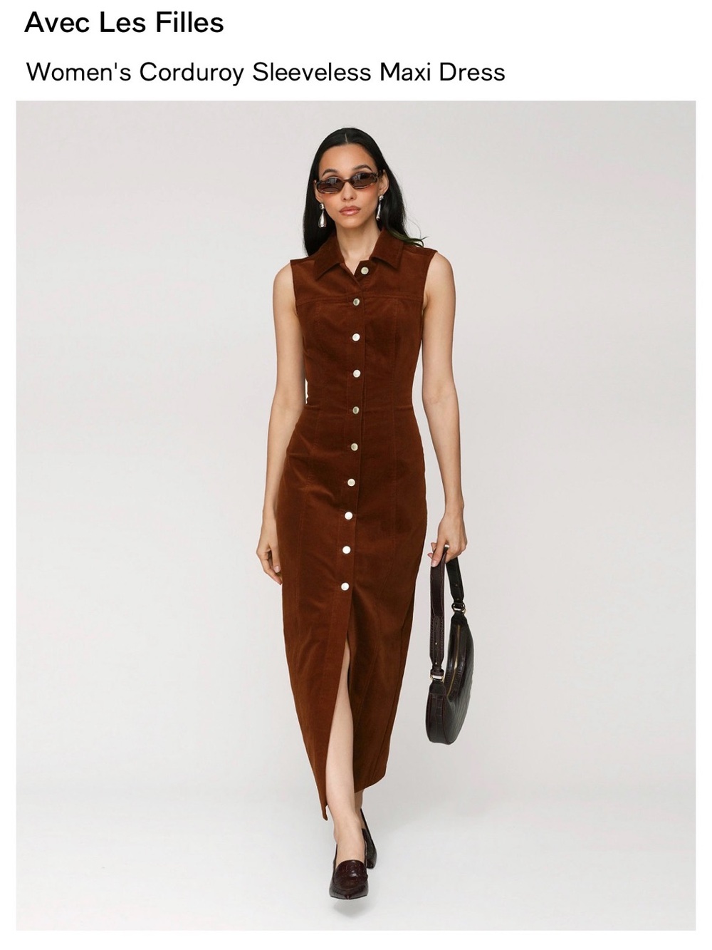 Avec Les Filles Brown Corduroy Button-Front Sleeveless Maxi Dress